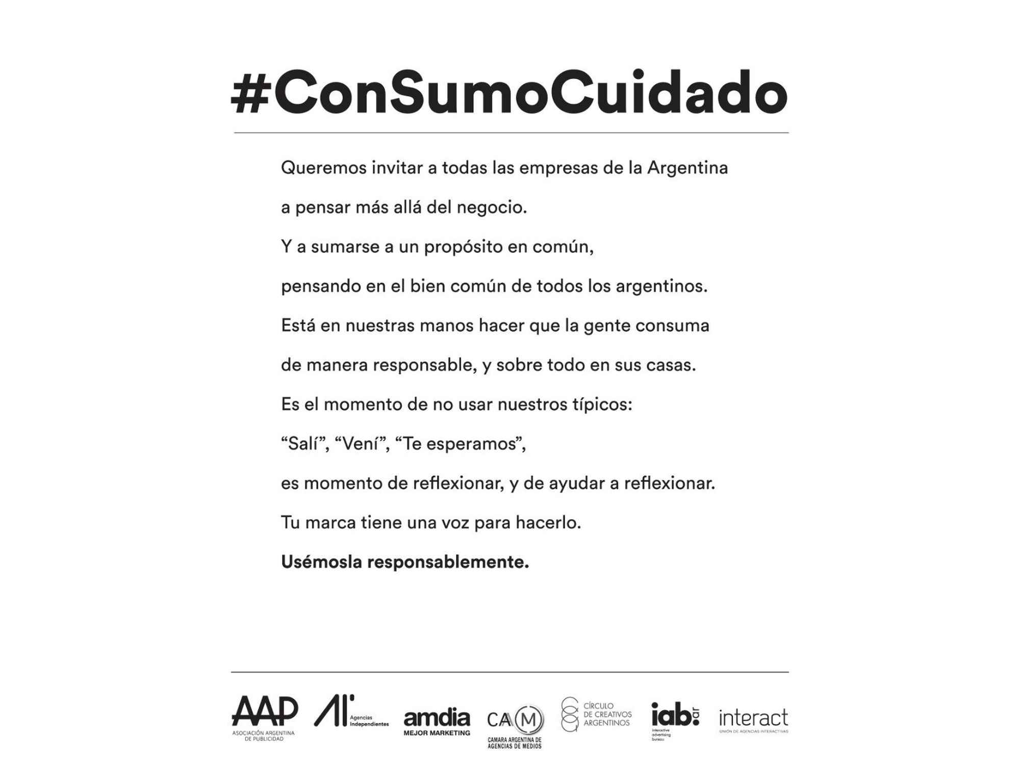 Portada de #ConSumoCuidado, la campaña que propone a las marcas una comunicación responsable en este contexto