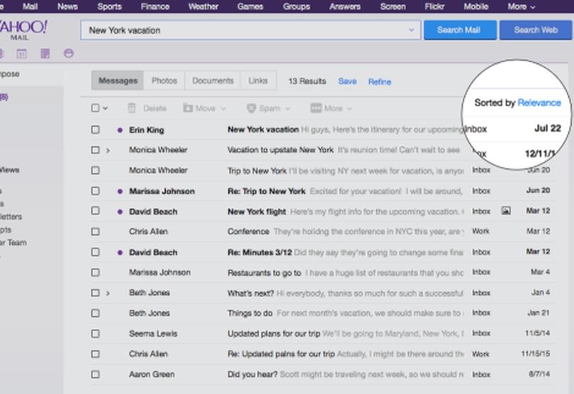 Portada de Yahoo Mail presenta una nueva función de búsqueda