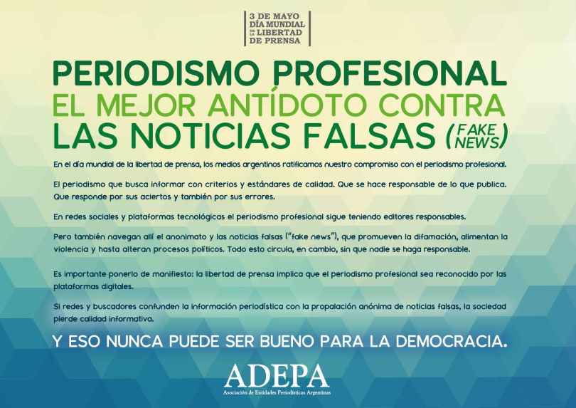 Portada de En el día de la libertad de prensa, los medios argentinos lanzan campaña para defender el valor del periodismo profesional