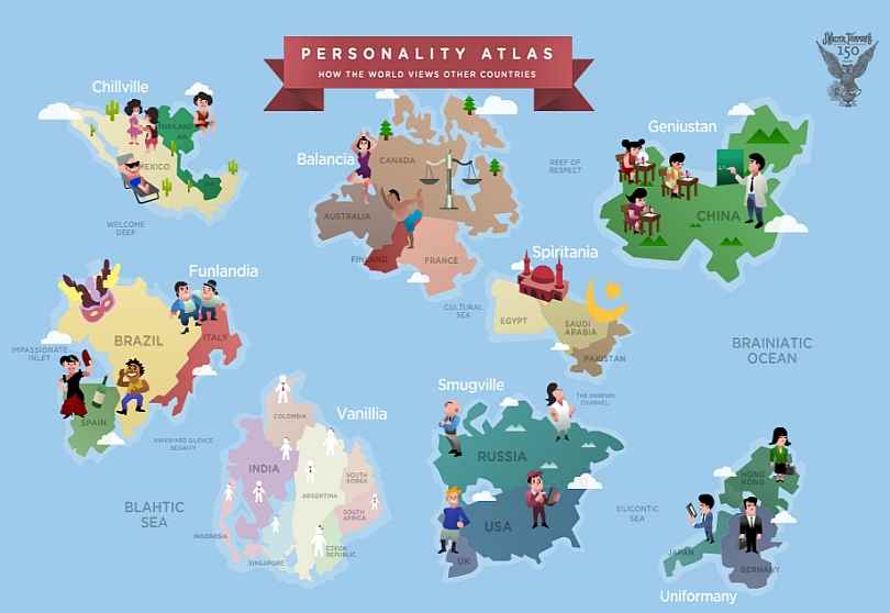 Portada de JWT presenta el “Personality Atlas”, un mapa del mundo diseñado a partir de estereotipos culturales